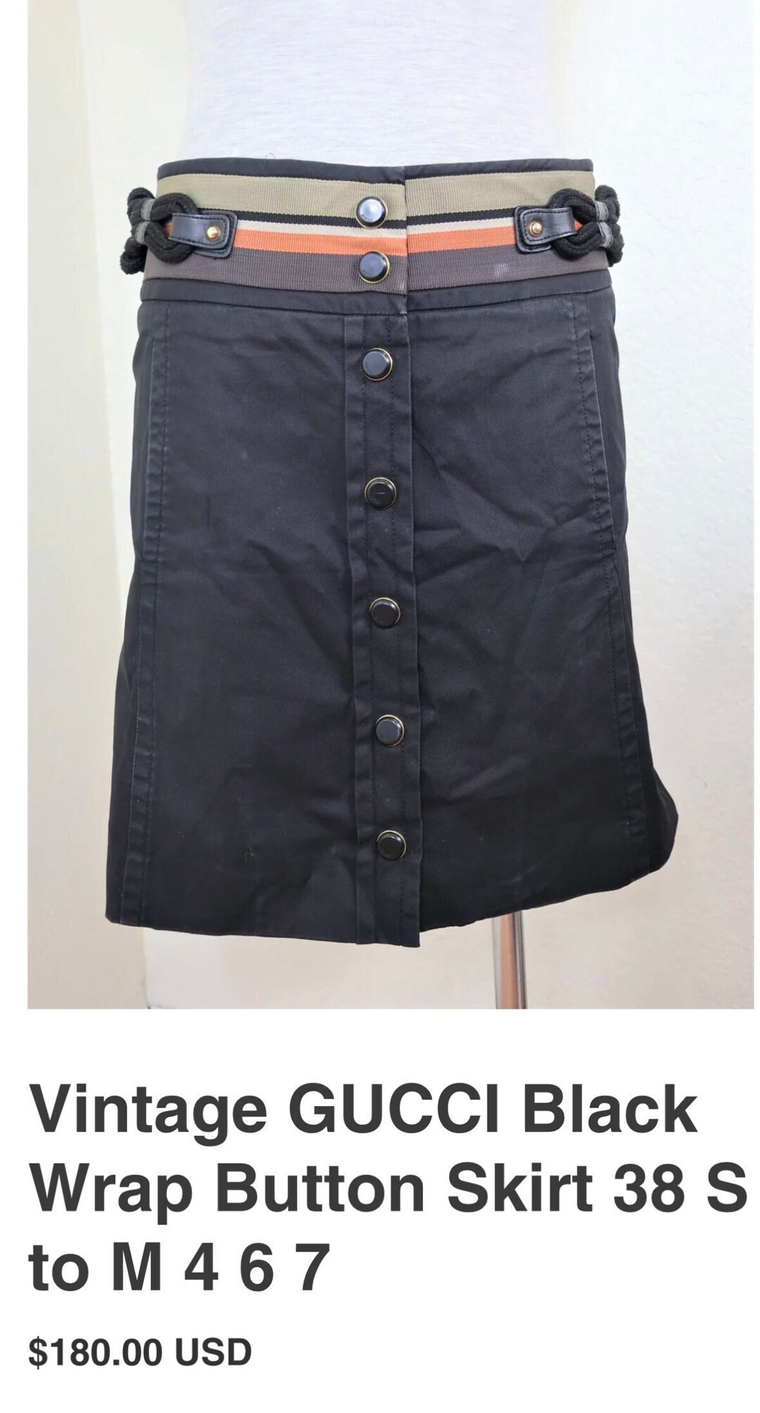 Vintage GUCCI Black Wrap Button Skirt 38 S to M 4 6 7 Etsy UK
