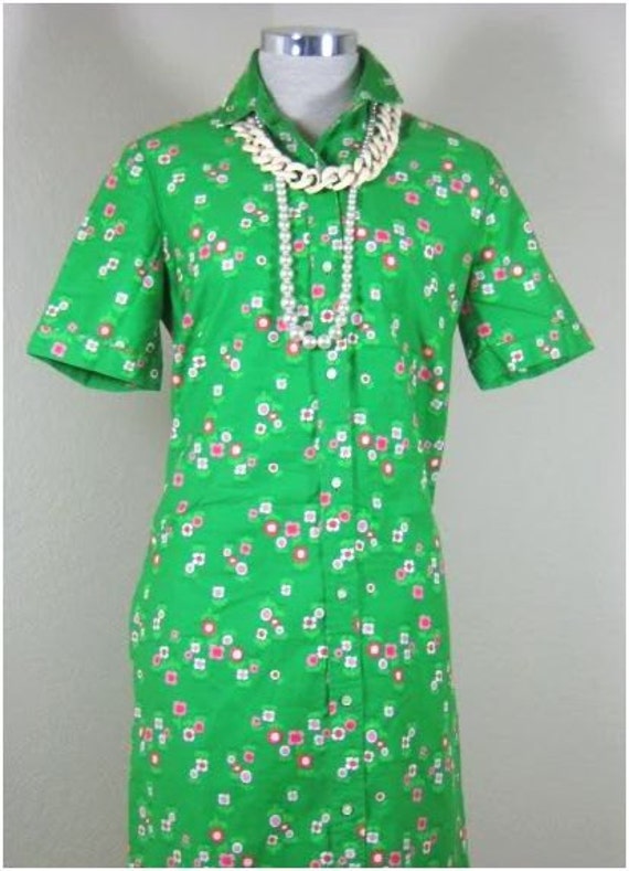 Vintage Hawaiian Malia Honolulu Green Floral Dress