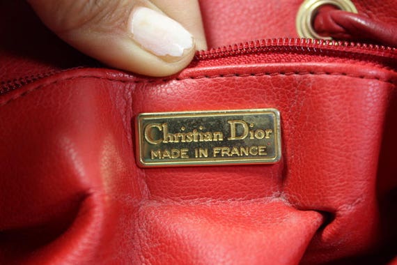 Vintage Christian Dior En Cuir Rouge Seau Drawtop Sac France