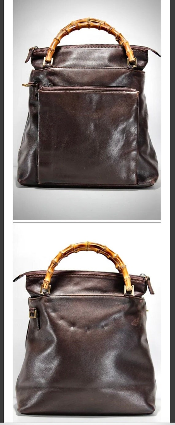 GUCCI Dark Brown Calfskin Leather Handbag Bamboo D