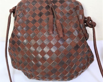 Vintage Bottega VENETA Chocolate Marrón Trenzado Kisslock Clutch Hombro Sling Bag