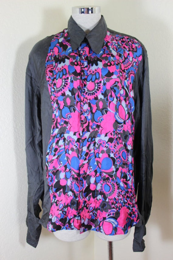 Vintage VALENTINO Black Pink Blue 43 / 17 Silk Lon