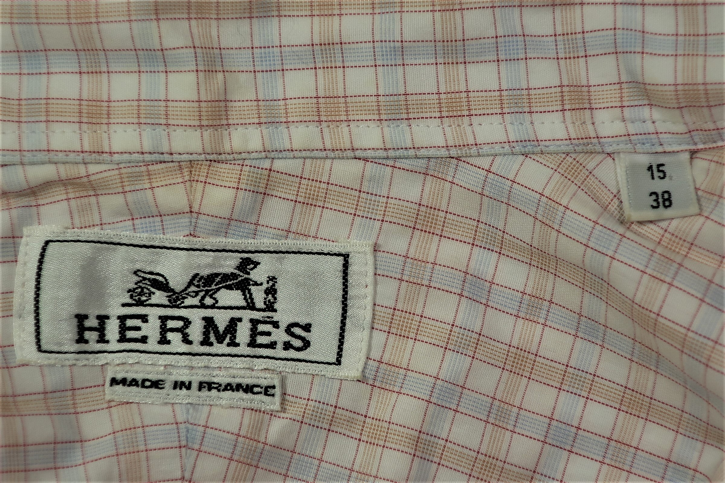 トップス Hermes shirts plaid made in france HERMES White Plaid Cotton Long Sleeves Shirt Top Blouse Sz