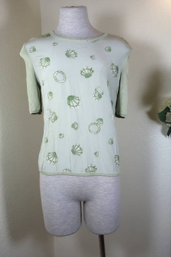 Vintage CELINE Light Green Knitted Knit Silk Top B