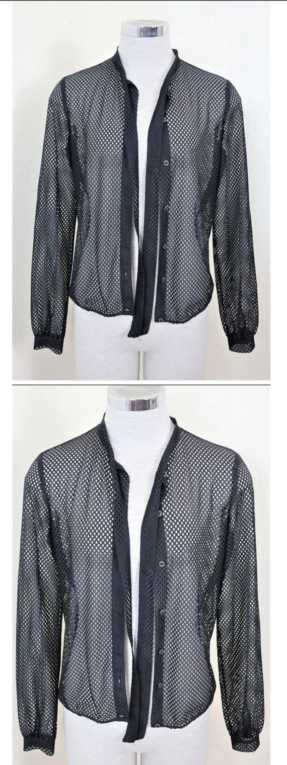 MIU MIU Mesh Perforated Black Button Sweater Jack… - image 5