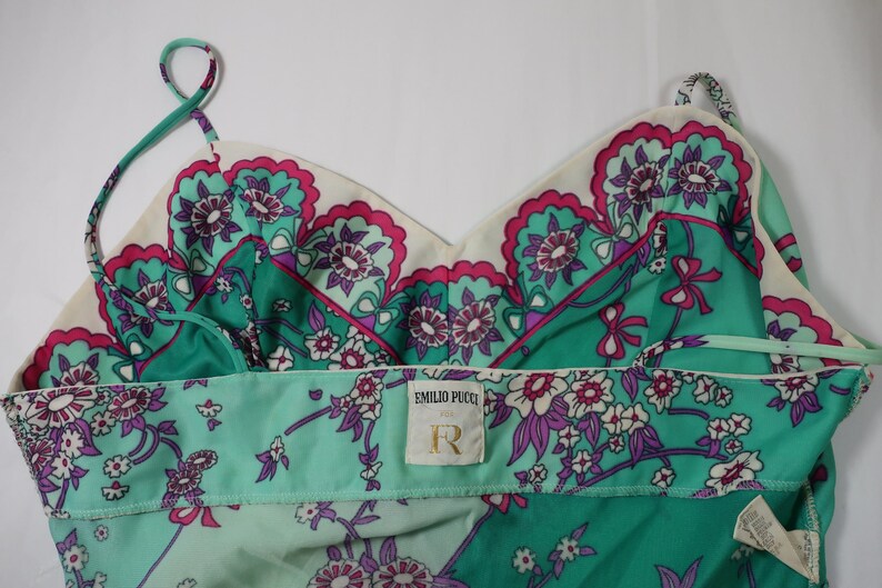 Vintage EMILIO PUCCI Green Blue Spaghetti Strap Woolite Sleep Gown Dress S Small 4 5 6