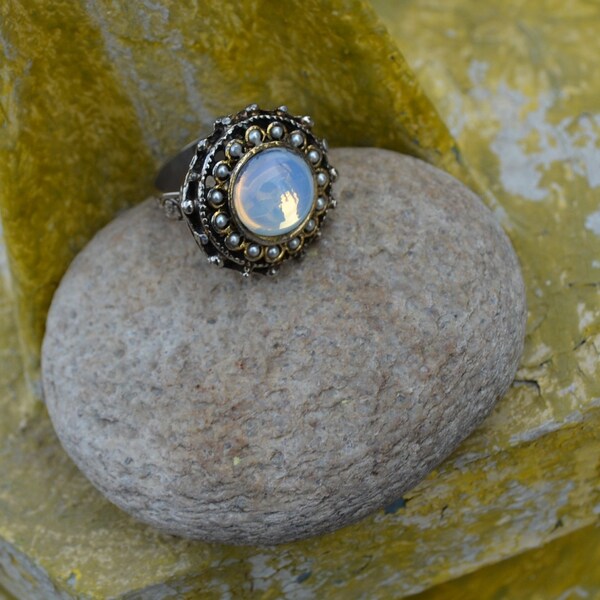 Moonstone Stunning Large Glass Ring Boho Festival Paris Chic Hippie