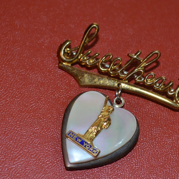 WWII Vintage Pin with Statue of Liberty Christmas Gift Heart