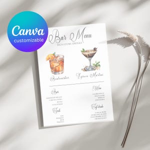 Bewerkbaar menubord trouwbalk | Canvassjablonen | Elegante trouwborden | bruiloft doe-het-zelf