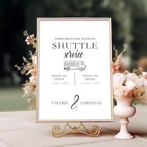 Bewerkbaar trouwbord | Canva-sjabloon voor gastenshuttle | Elegante bruiloftsborden | Modern tafelbord