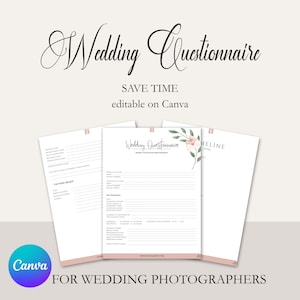 Editable Wedding Questionnaire for Photographers | Canva Template | Digital Client Form | Getting Ready, Ceremony, Couple Shoot & Reception