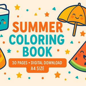 Printable Summer Coloring Book PDF - Beach and Travel Pages - Kids and Adults - Instant Download