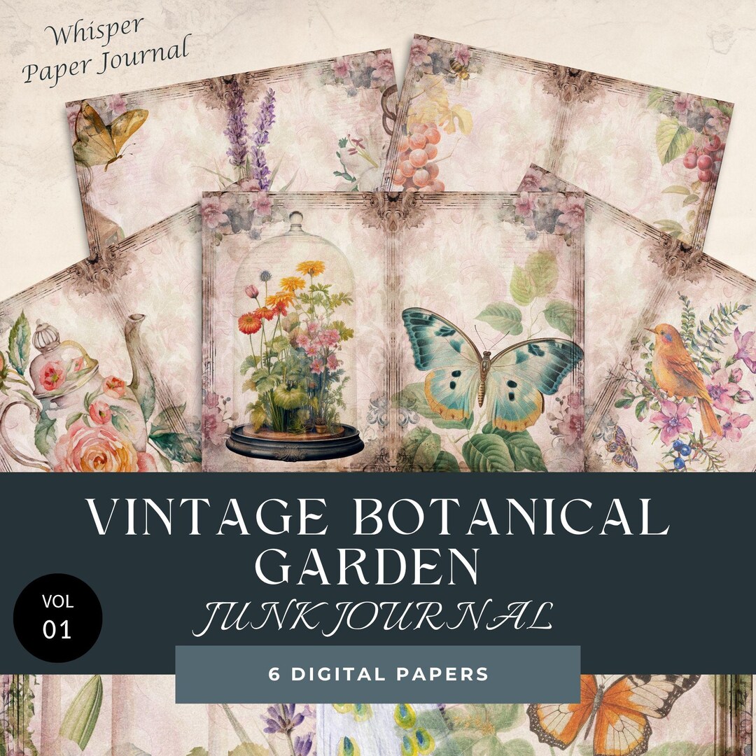 Botanical Junk Journal Digital Paper, Vintage Garden 6 Digital Journal ...