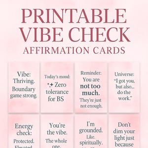 Cartes d'affirmation imprimables Vibe Check - Citations impertinentes sur l'amour de soi, téléchargement numérique, esthétique rose pâle, décoration stimulante pour l'état d'esprit