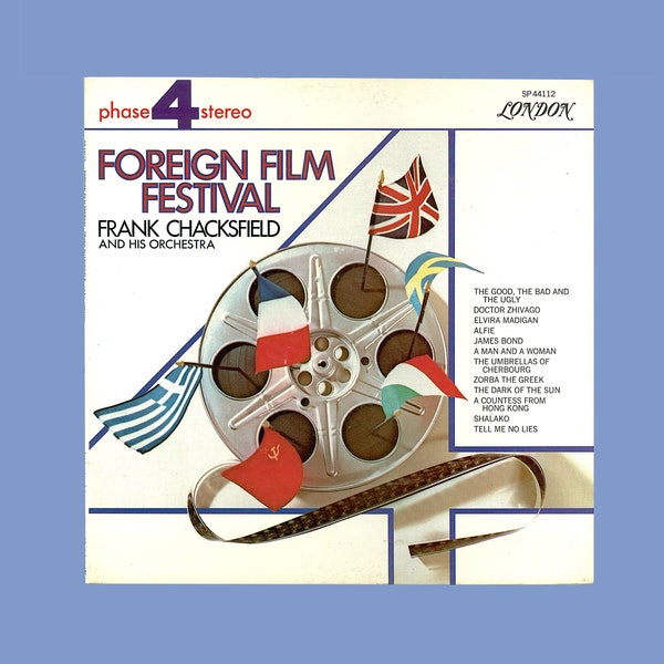 Foreign Film Festival, Frank Chackfield and his Orchestra London Phase 4 Stereo LP Vintage Vinyl Record, Alfie, James Bond, Dr. Zhivago etc