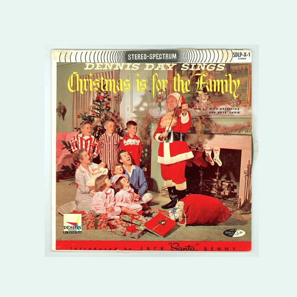 Christmas for the Family. Dennis Day Sings. Intro by Jack Benny, Vail Boys' Choir, Lou Hollingsworth, Popular Carols, 1958 Design LP Record