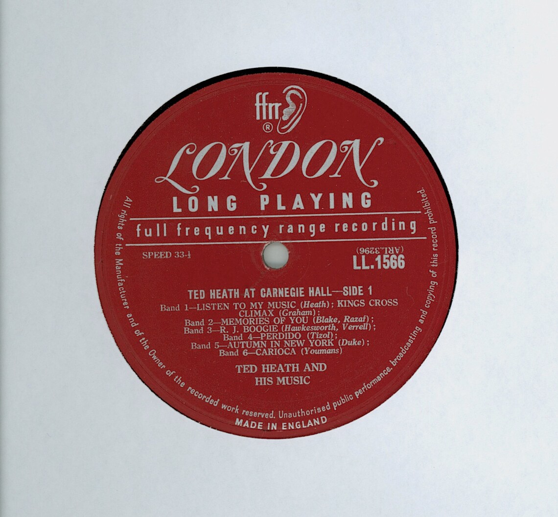 Ted Heath Jazz Orchestra at Carnegie Hall. American Tour. London Records. 1956 Live LP., photo 3 of 4