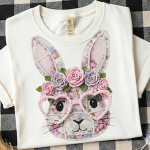 Paashaas PNG patchwork konijn sublimatie vintage bloemenontwerp digitale download