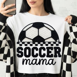 Soccer Mama PNG Faux Crochet Thread Embroidery Sport Season Checkerboard T-Shirt Sublimation Digital Download