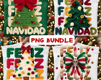 Feliz Navidad PNG Bundle Knit Effect Mexican Christmas Shirt Sublimation Design Digital