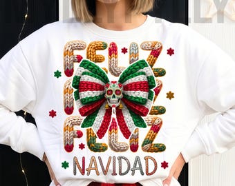 Mexican Christmas Sugar Skull PNG | Feliz Navidad T-Shirt Sublimation File