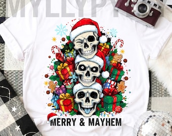 Gothic Santa Skulls PNG | Merry Christmas Sublimation T-Shirt | Instant Download