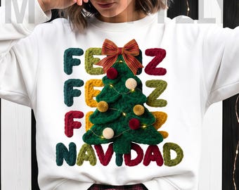 Mexican Christmas Feliz Navidad PNG, Knitted Letters Design, Holiday T-Shirt, Sublimation Download