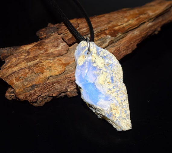 Natural Ethiopian Jelly Opal Rough Pendant, Raw Crystal Water Opal Necklace, Untreated Hand Drilled Gemstone, Unique Boho Fire Opal Jewelry