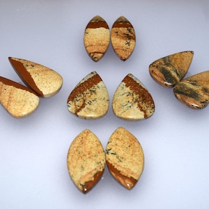 Natural Picture Jasper Gemstone Pairs, Matched Earring Stones, Picture Jasper Cabochons for Jewelry Making, Mix Shapes | Wholesale Lot RK134