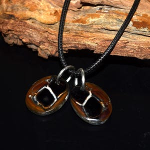 Natural Black Septarian Fossil Double Pendant Necklace, 20 Ct Twin Lightning Stone, 1.5mm Black Cord, Rare Healing Crystal, Unique Boho Gift
