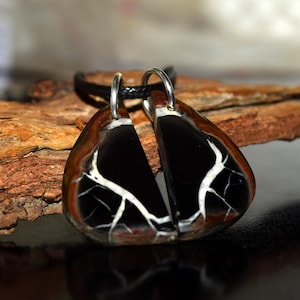 Natural Black Septarian Fossil Double Pendant Necklace, 41 Ct Twin Lightning Stone, 1.5mm Black Cord, Rare Healing Crystal, Unique Boho Gift