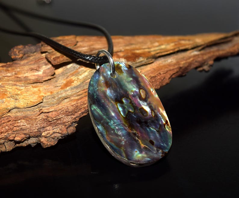 Natural Abalone Shell Pendant Necklace, Genuine Iridescent Rainbow ...
