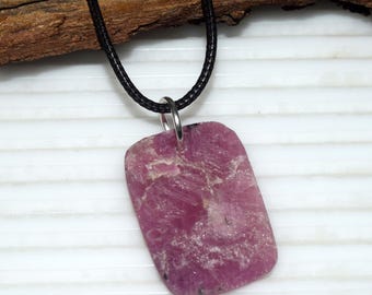Natural Ruby Pendant Necklace | Rough Ruby Stone Pendant | Pink Ruby Freeform Jewelry | 18 Inch Cord Necklace | Handmade Gemstone Gift