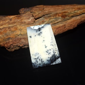 Natural Dendritic Opal Checker Cut Gemstone, Faceted Rectangular White Black Tree Plume Stone, Wire Wrap Supply