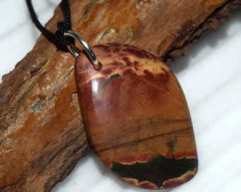 Natural Red Creek Jasper Pendant Necklace, Rough Cherry Creek Multi Color Quartz Charm, Uncut Earthy Shield Shape Talisman, Boho Gem Gift