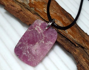 Natural Ruby Pendant Necklace, Rough Pink Ruby Stone Jewelry, Freeform Healing Crystal Talisman, Handmade Boho Gemstone Gift