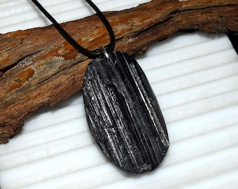 Natural Black Tourmaline Raw Rough Pendant, Genuine Schorl Crystal Necklace, Protective Healing Stone Jewelry, Grounding Boho Empath Gift
