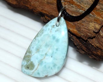 Natural Larimar Pendant Necklace, Blue Ocean Gemstone Jewelry, Healing Crystal Talisman, Handmade Boho Gift, Sterling Style Charm