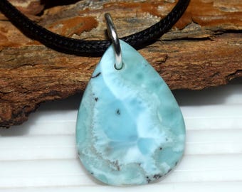 Natural Larimar Pear Pendant Necklace, Blue Pectolite Teardrop Jewelry, Healing Stone Charm, Handmade Boho Gemstone Gift