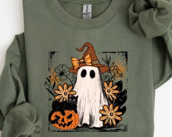 Halloween Ghost Hoodie & Sweatshirt, Cute Pumpkin Spooky Season Pullover, Womens Fall Outfit, Cozy Ghost Halloween Gift