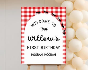 Ants Go Marching Birthday Welcome Sign: Picnic Theme Template (Digital Download)