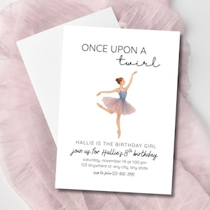 Ballerina Birthday Invitation Template, Simple Ballet Party Invite, Editable Classic Girl Dance Birthday, Modern Dancer Birthday Theme