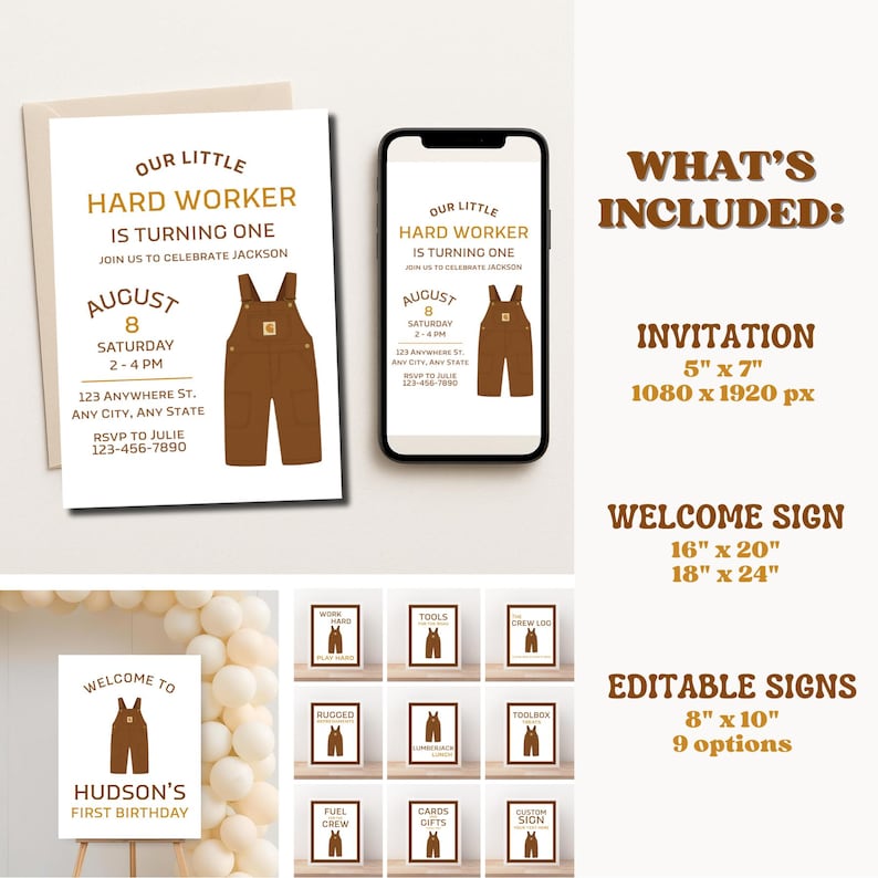 Worker Birthday Party Bundle: Editable Workwear Theme (Digital Download) image 2