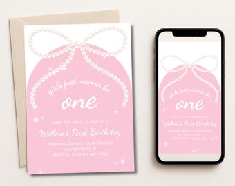 Girls Just Wanna Be One Birthday Invite: Girly First Birthday Invitation Template (Digital Download)