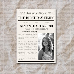Vintage Newspaper Birthday Invitation: Editable News Style Template (Digital Download)