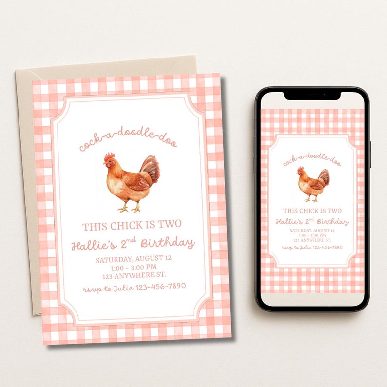 This Chick is TWO Invite: Chicken Second Birthday Invitation Template ...