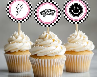 Baby on Board Cupcake Toppers: Skateboard Baby Shower Decor Template (Digital Download)