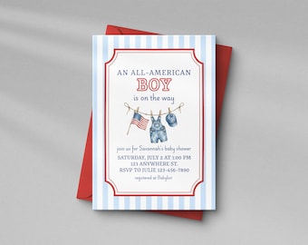 All American Boy Baby Shower Invite: Patriotic Invitation Template (Digital Download)