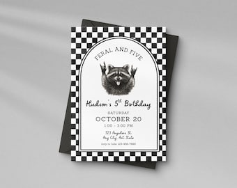 Raccoon Birthday Invite: Feral and Five Birthday Invitation Template (Digital Download)