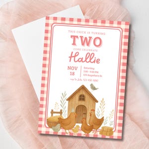 Chicken Birthday Invitation: Rustic Barnyard Party Invite (Editable Template, 5x7&quot;)